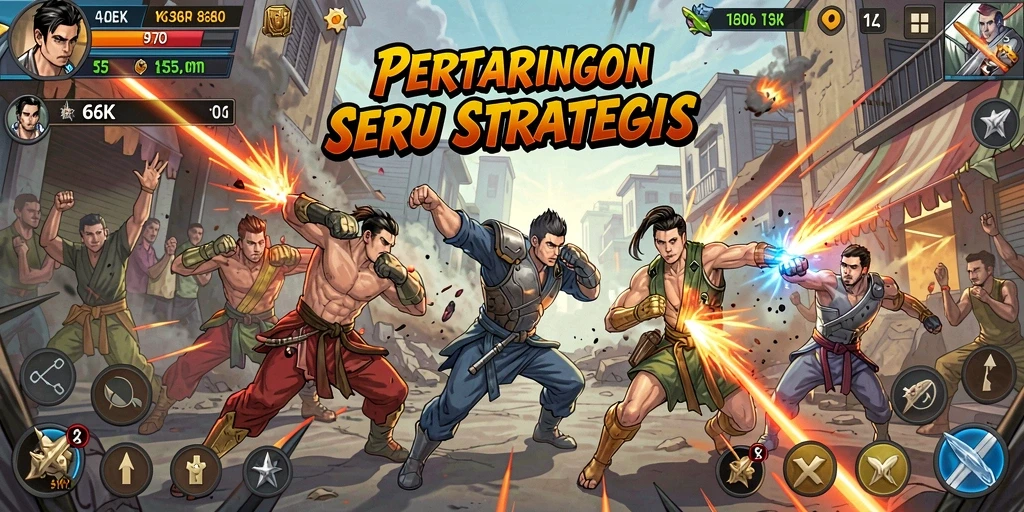 Tampilan epic dari pertarungan di 66K dengan karakter-karakter menakjubkan.