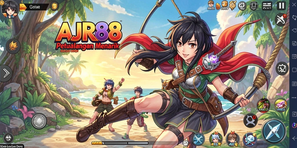 Tangkapan layar gameplay <strong>AJR88</strong> yang menampilkan battle seru dan karakter animasi.
