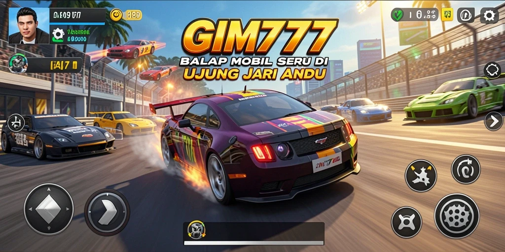 Tampilan gameplay balapan mobil yang seru dan mendebarkan.