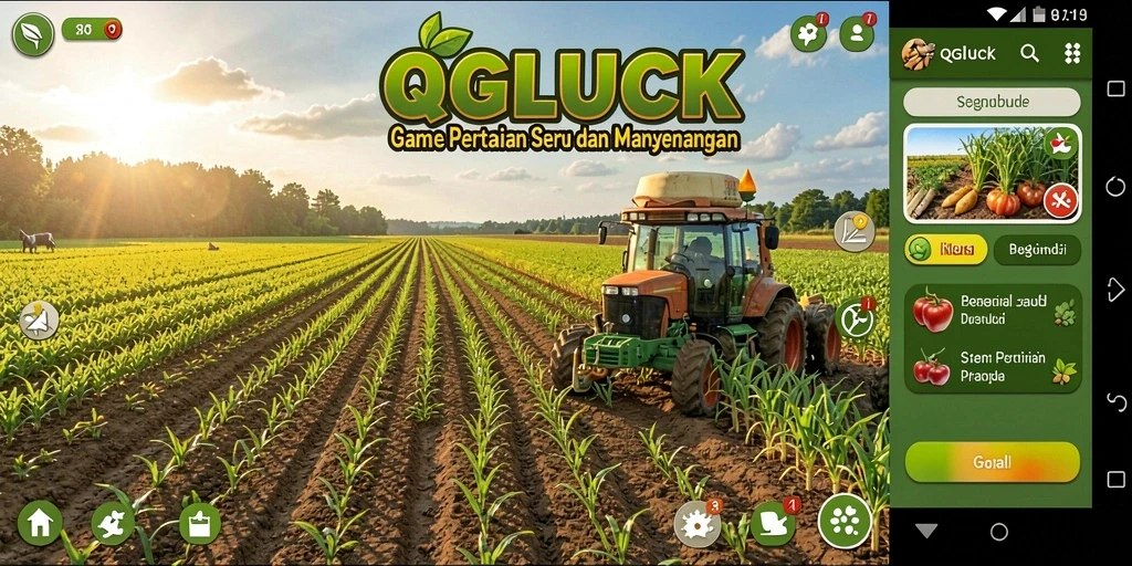 Screenshot gameplay QGLUCK yang menampilkan aktivitas bertani yang seru dan menarik.