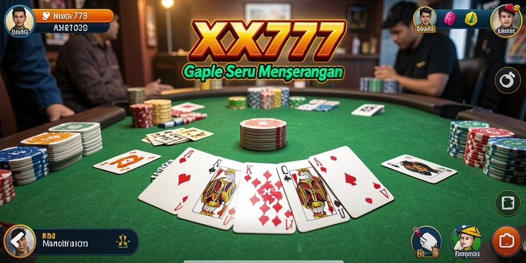 Screenshot utama XXX777 menampilkan gameplay Gaple yang seru dan interaktif.